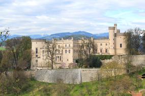 Beautiful and colorful landscape with Wolfsberg castle among the plants, in Germany