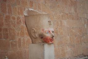 Sculpture near the wall in the Temple of Hatshepsut, in Luxor, Egypt