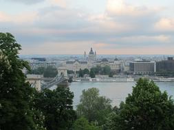 panoramic view of budapest in cloudy dusk