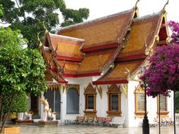 entrance to ornate Buddhist Temple, Thailand