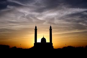 silhouettes of religious architecture at sunset