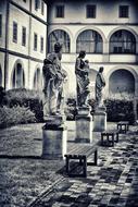 monochrome photo of Statuary Castle Monument