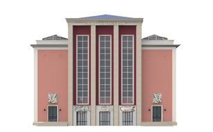 Model of the Grillo Theater in Germany, at white background, clipart