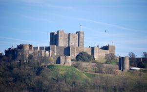 Beautiful Dover Castle, among the colorful plants in Dover, England