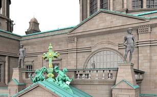 Dom cathedral with statues and balcony in Berlin, Germany