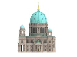 Berlin Cathedral with blue domes on a white background