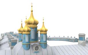 Model of the palace with gold domes in St Petersburg, Russia, at white background, clipart