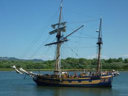 Wooden Ship Sailing in ocean