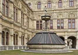 Beautiful, old Opera House in Vienna, Austria, with the green grass