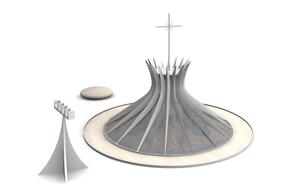 Model of Brasilia cathedral in Brazil, at white background, clipart