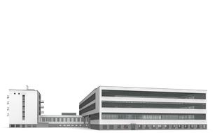 3d model of Bauhaus in Dessau, Germany, at white background, clipart