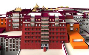 Colorful, 3d model of Potala Palace in Lhasa, China, at white background, clipart