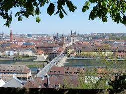 Beautiful view of colorful WÃ¼rzburg in Bavaria, Germany, among the green plants