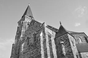 gothic Church, black and white, france, brittany, La Fresnais