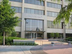 Entrance to the glass office building