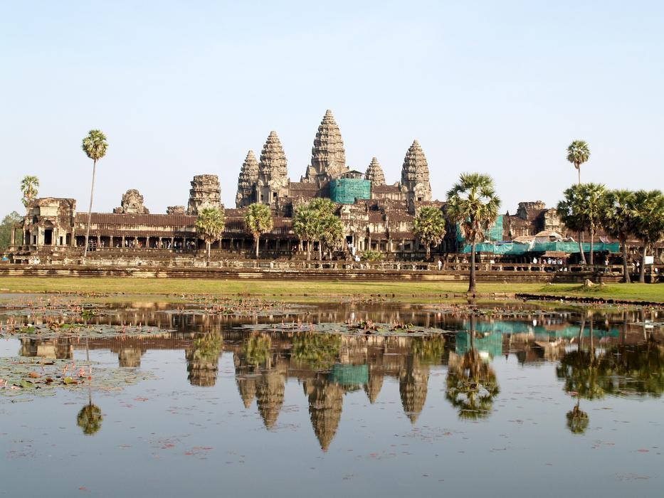 Angkor Antique towers and lake