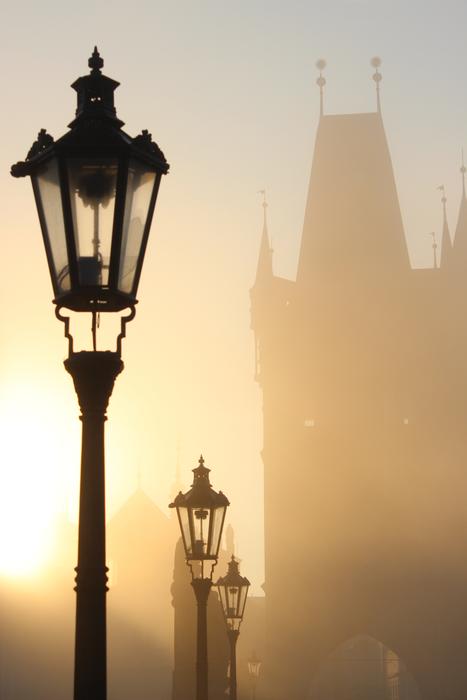 Prague Charles Bridge and lamp