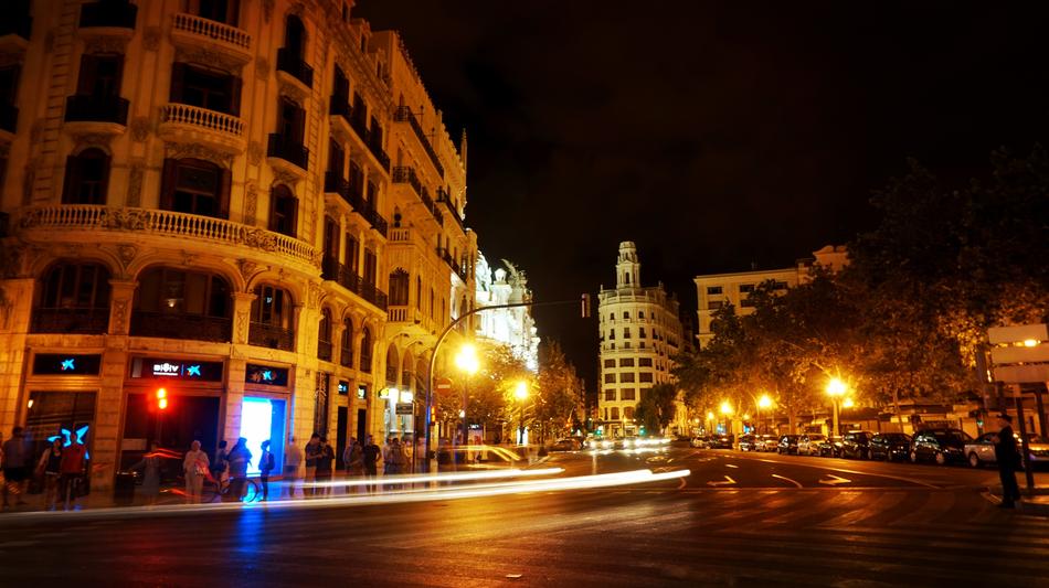 night lights in a square in valencia