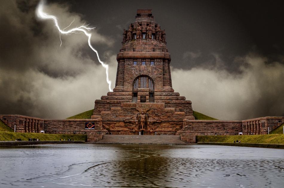 thunderstorm over Volkerschlachtdenkmal in Leipzig