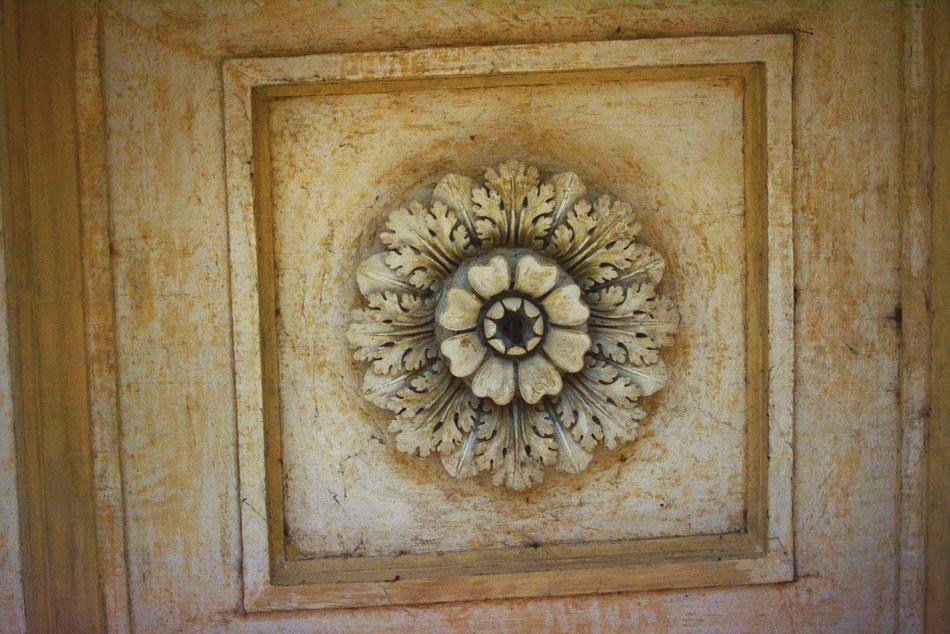 Beautiful, emboss flower on the ceiling of the monument in Venice, Italy
