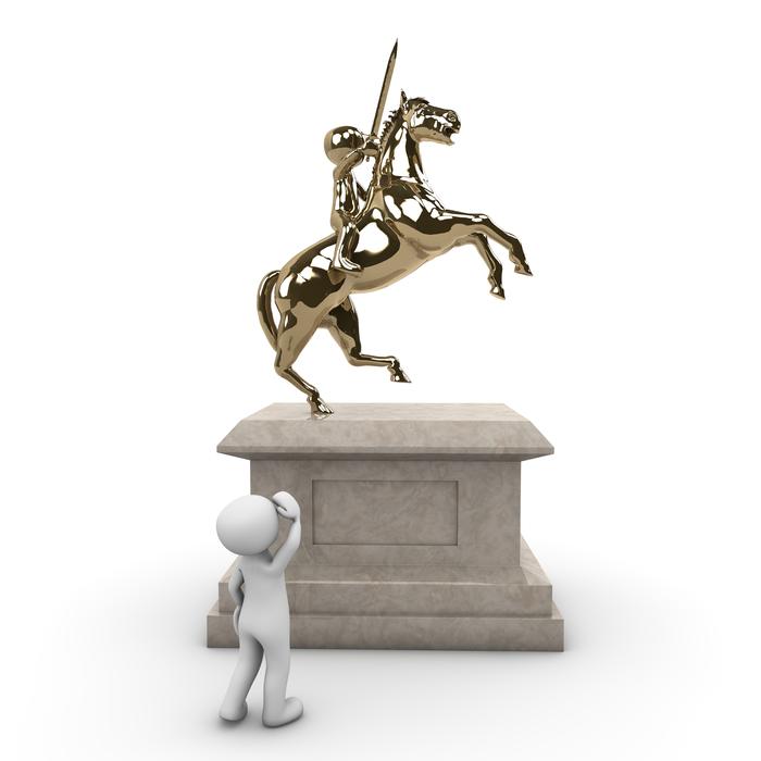White figure near the beautiful Reiter monument, at white background, on clipart