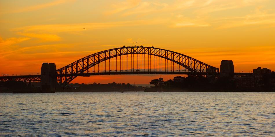 Sydney Harbor Bridge in the orange twilight