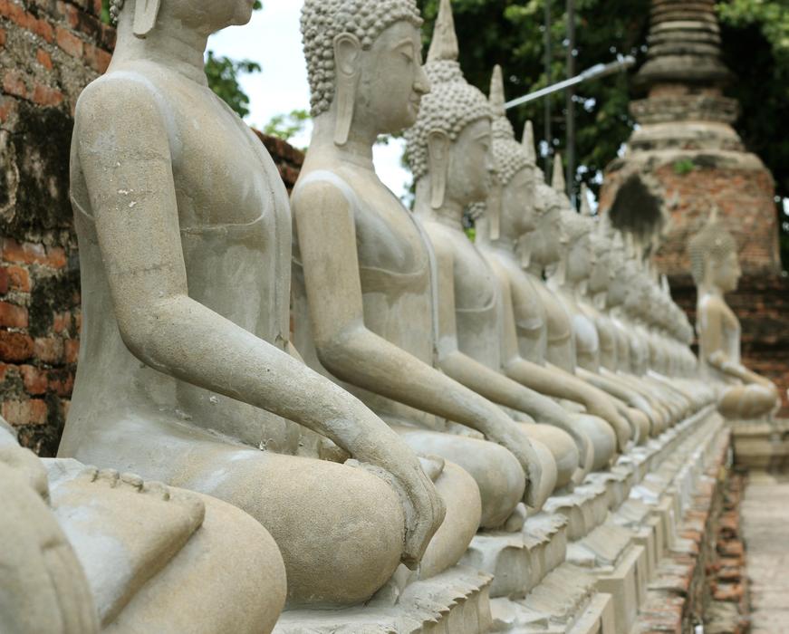 raw of Buddha statues in Bangkok