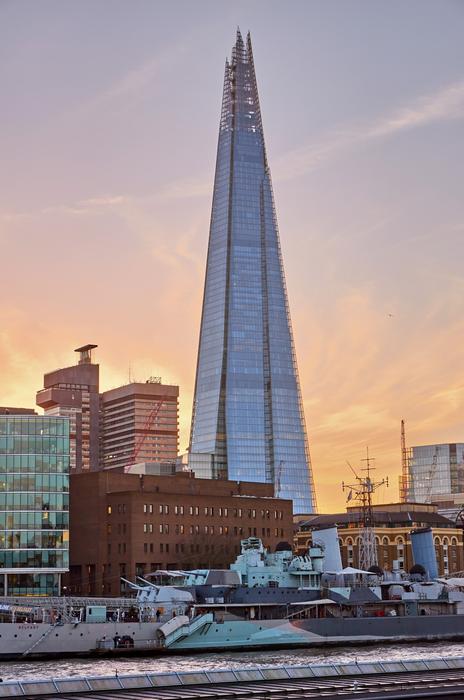 Beautiful landscape with the Shard, at colorful sunset, in England, United Kingdom