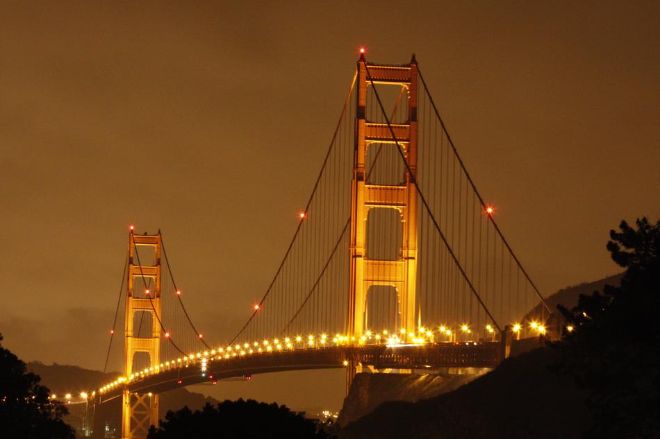 San Francisco Golden Gate Bridge in the night light