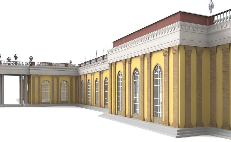 3d mode of the castle in Potsdam, Germany, at white background, clipart