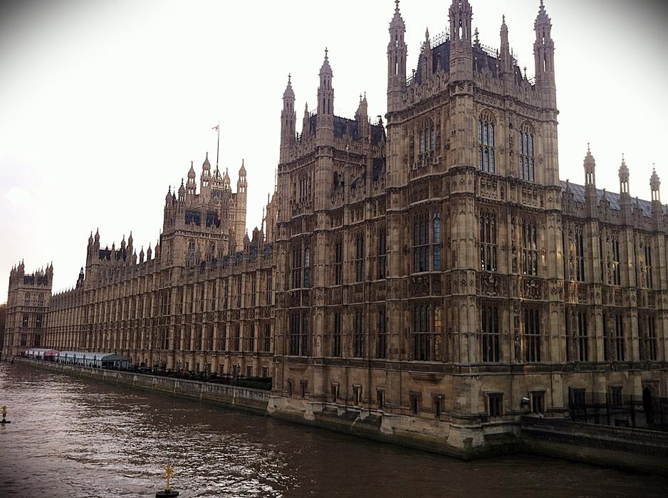 Beautiful Parliament building, on the shore of Thames River in England, United Kingdom