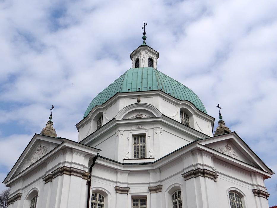 dome of Church Of St Casimir at cloudy sky, poland, Warsaw