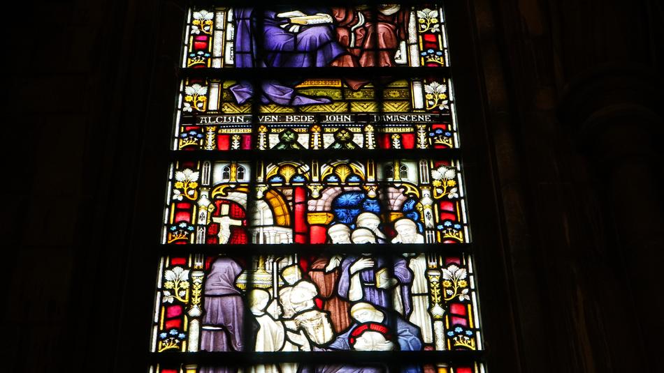 colorful stained glass window in historical architecture