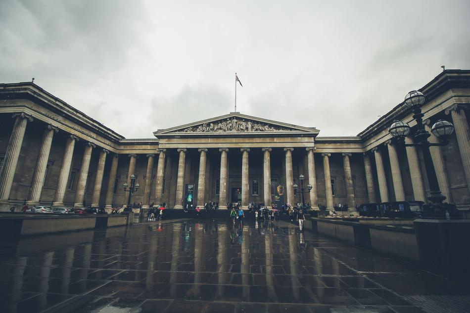 the building of the museum with columns in cloudy weather