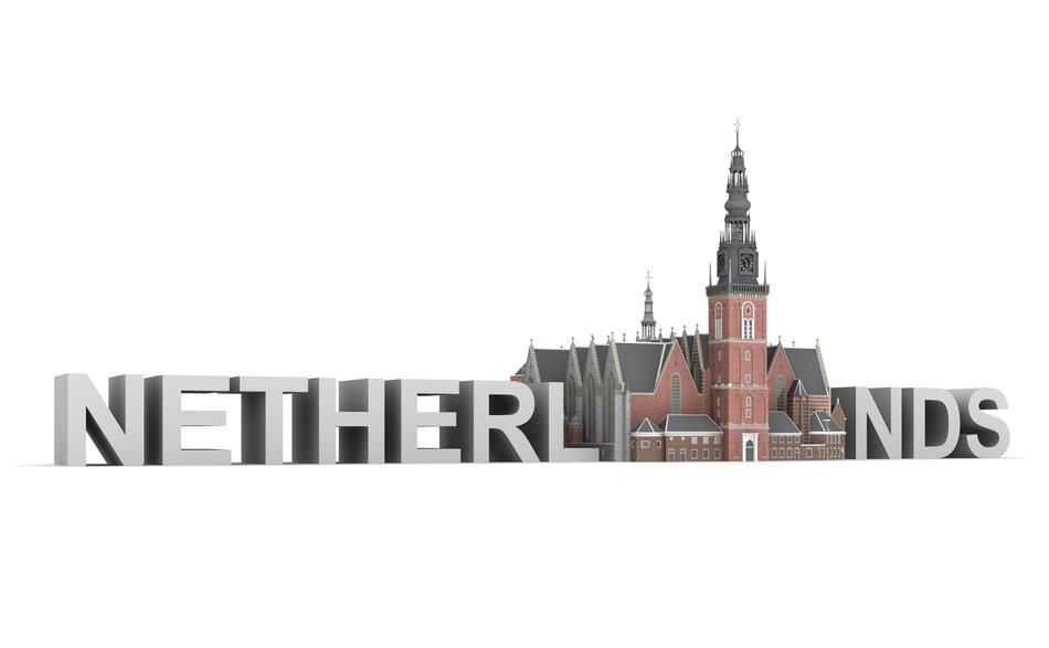 3d lettering netherlands with church building