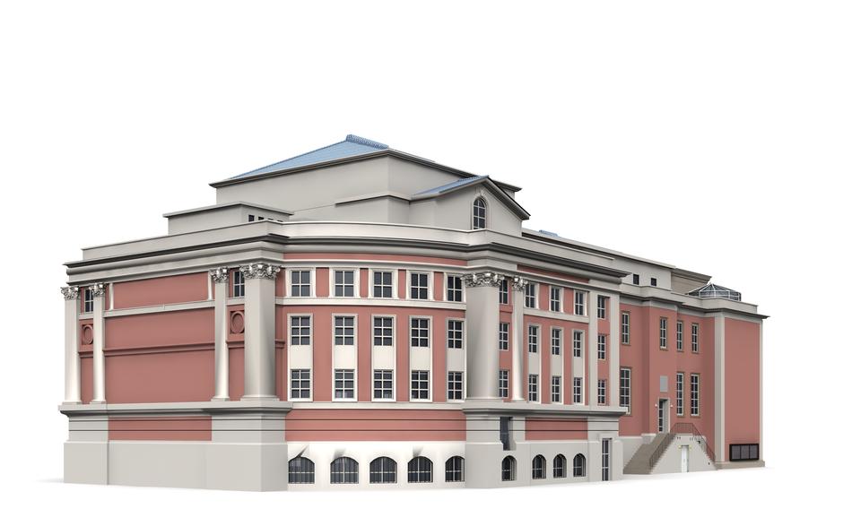 model of theater building on white background