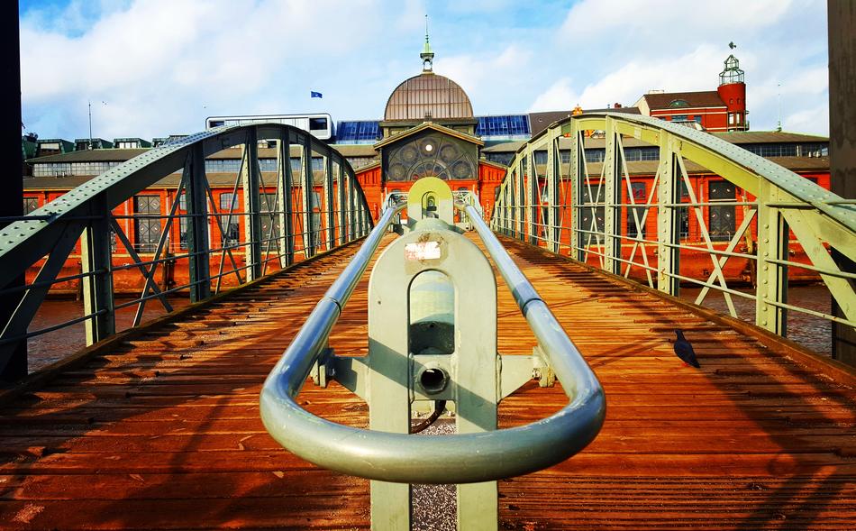 bridge with railing in the port in hamburg