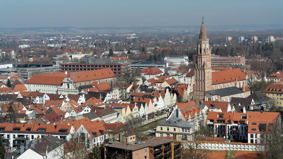 Beautiful and colorful aerial view of Landshut, Bavaria, Germany, with trees