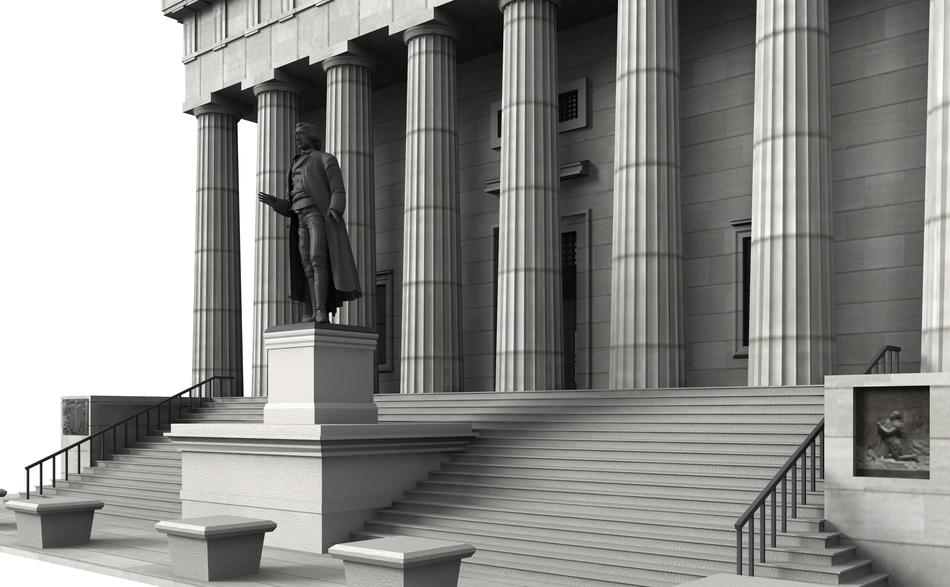 porch of Federal Hall historic building, render, usa, nyc