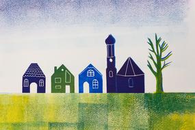 cartoon village with church