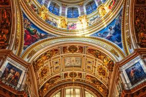 Beautiful and colorful, patterned dome in the Isaac Kathedrahle in St Petersburg, Russia
