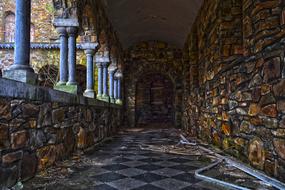 Beautiful old church with colorful walls and columns