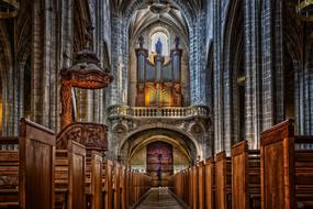 ornate interior of roman catholic Cathedral, france, Bourg-en-Bresse