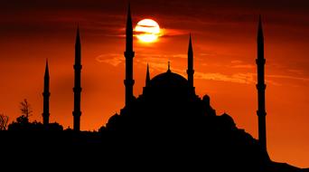 beautiful mosque silhouette at sunset
