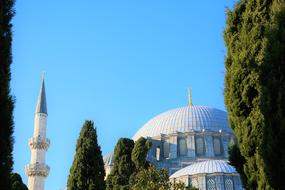 dome of New Mosque, Yeni Cami, at sky, turkey, istanbul