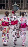 Girl in colorful and beautiful kimonos in the temple in Nara, Japan
