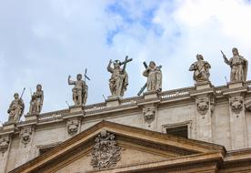 Saints Statues at top of roof of St. Peter's Basilica, italy, rome, vatican