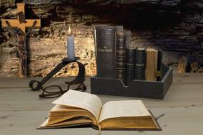 open book on the table in the church