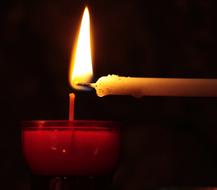 Burning candle in a church in the dark