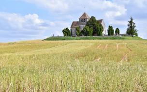 amazing Church behind Field, france, la genevraye